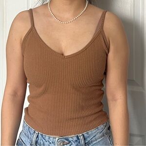 Elegant Brown Ribbed Camisole